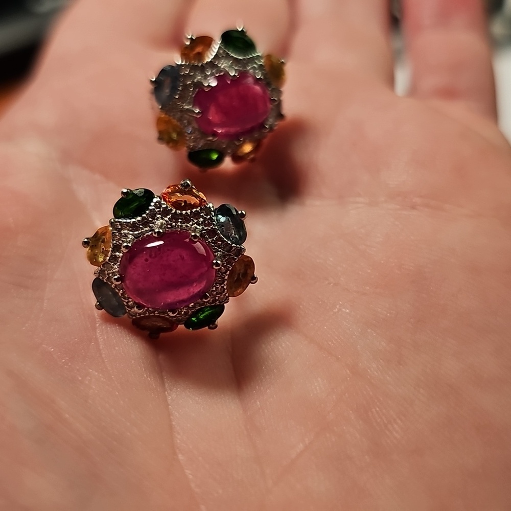 Ruby Cabochon Sapphire Halo Earrings